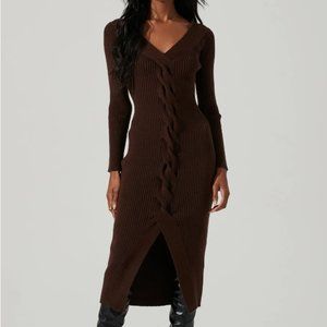 ASTR VESPER RIBBED KNIT SWEATER MIDI DRESS - M